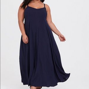Petite Plus Size Navy Challis Trapeze Maxi Dress